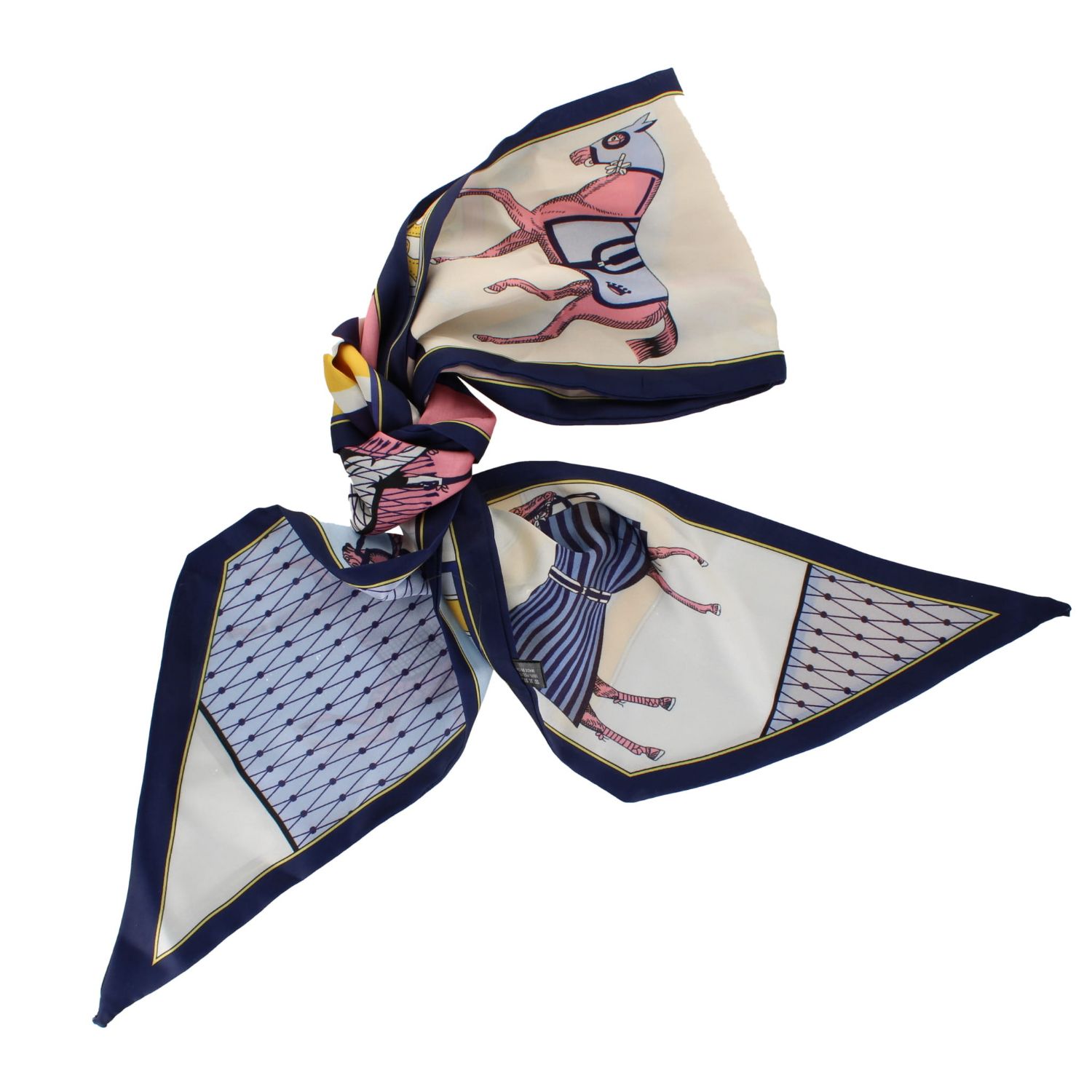 Equestrian Print Vintage Style Scarf (pink and blue)